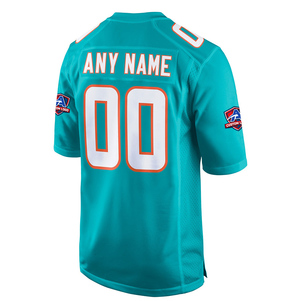 Back view of Custom Aqua Football Jersey with Any Name and Number By Athletrio