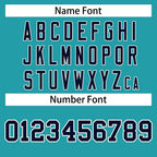 Player name and number font options for Custom Aqua Navy-White Jacket