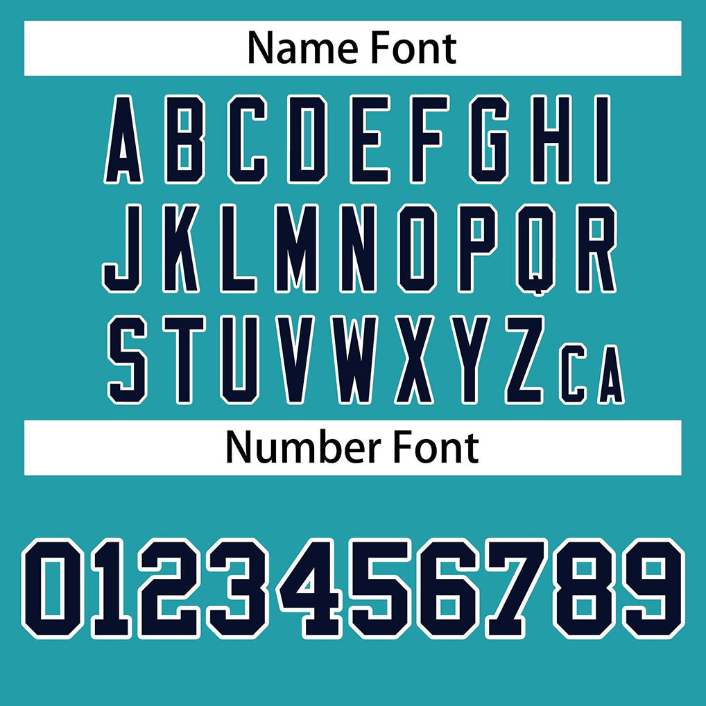 Player name and number font options for Custom Aqua Navy-White Jacket