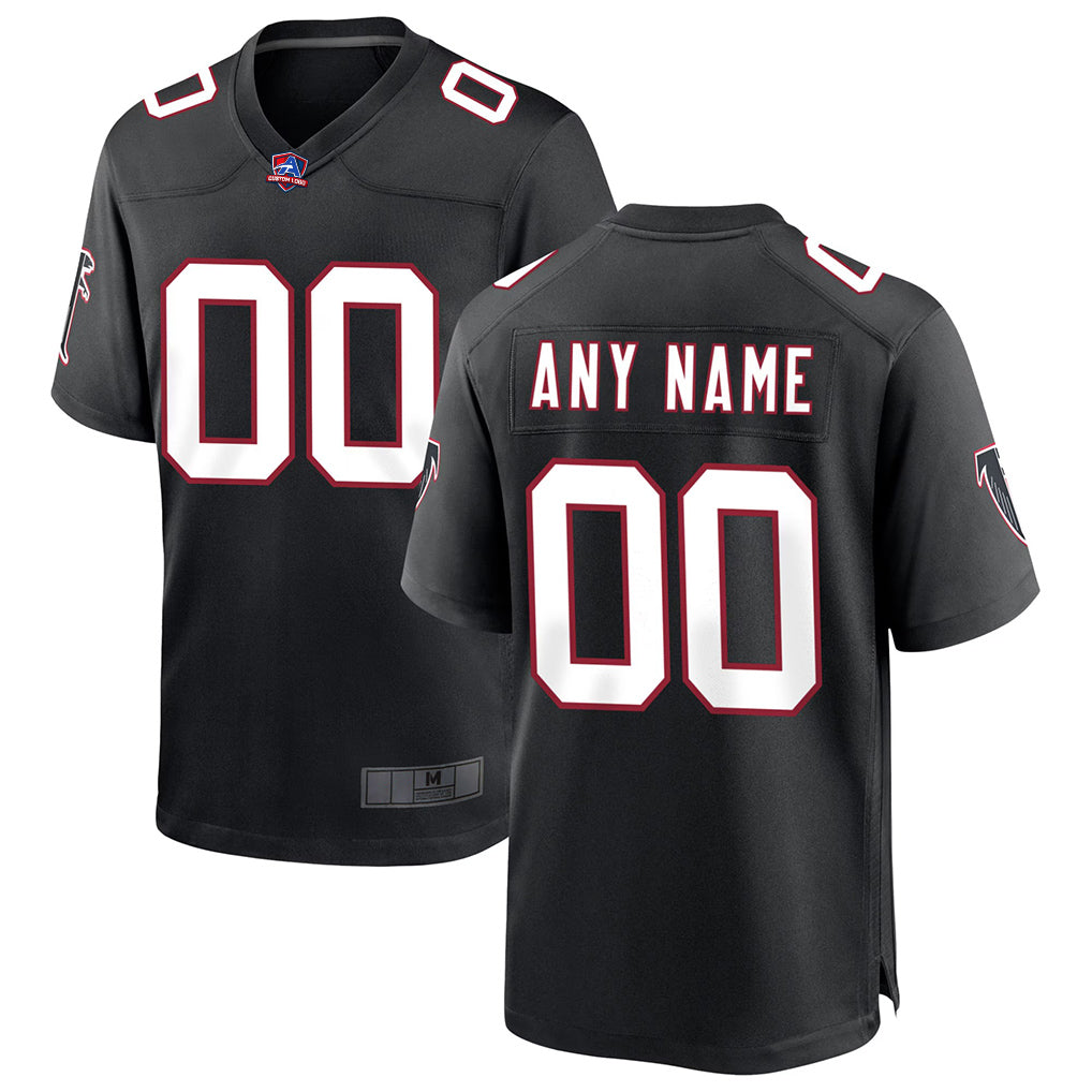 Angled view of Custom Atlanta Black Football Jersey – Designed By Athletrio