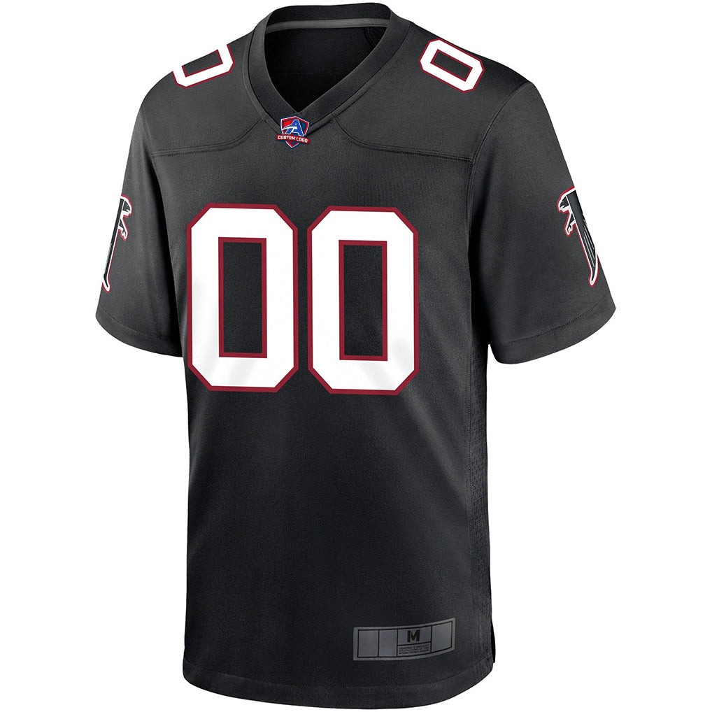 Close-up detail of Custom Atlanta Black Football Jersey Neckline Made By Athletrio