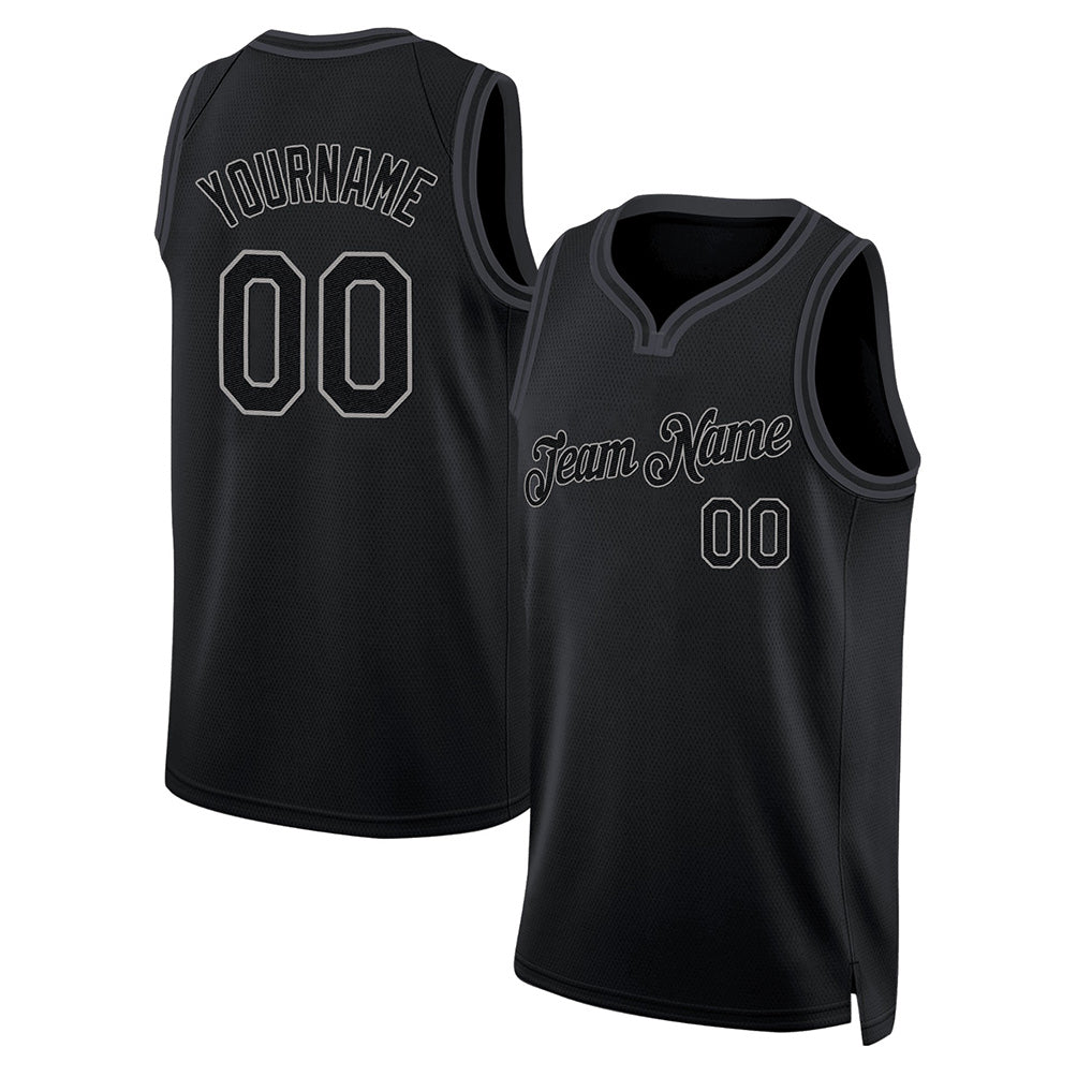 Angled view of Custom Black Black-Gray Throwback Basketball Jersey – Designed By Athletrio
