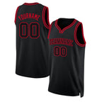 Angled view of Custom Black Black-Red Throwback Basketball Jersey – Designed By Athletrio