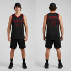 Front and back view of Custom Black Black-Red Throwback Basketball Jersey with Personalized Name and Number – Athletrio