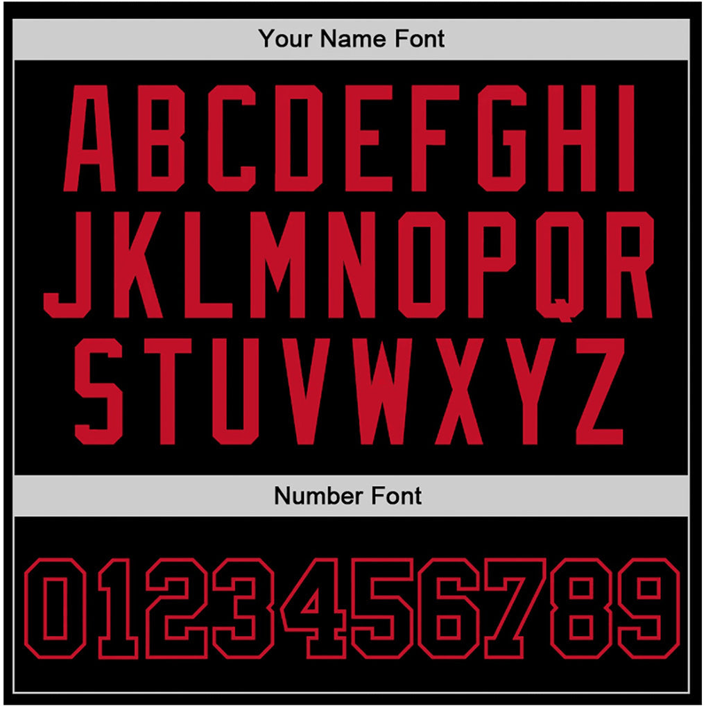 Player name and number font options for Custom Black Black-Red Throwback Basketball Jersey