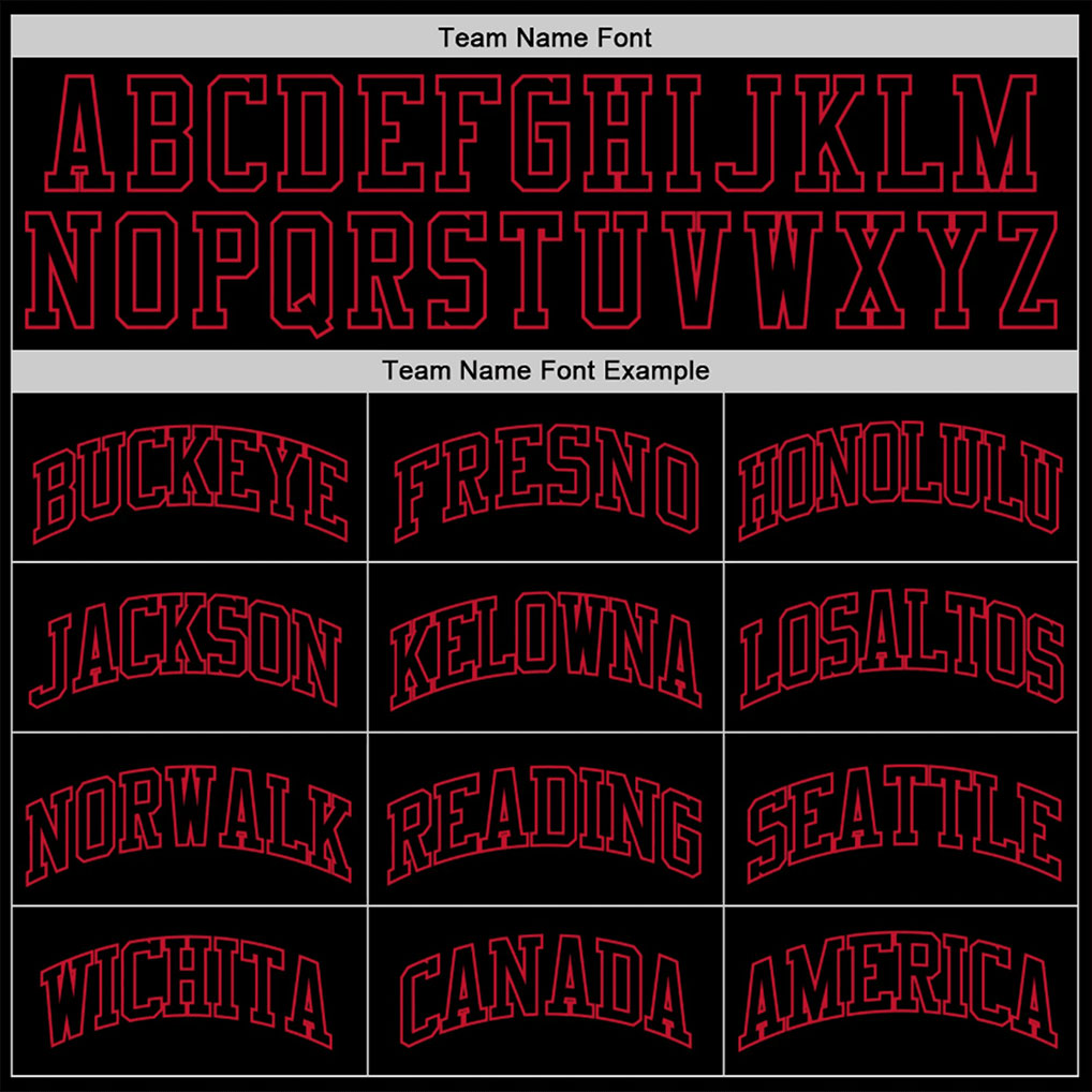 Team name font options for Custom Black Black-Red Throwback Basketball Jersey