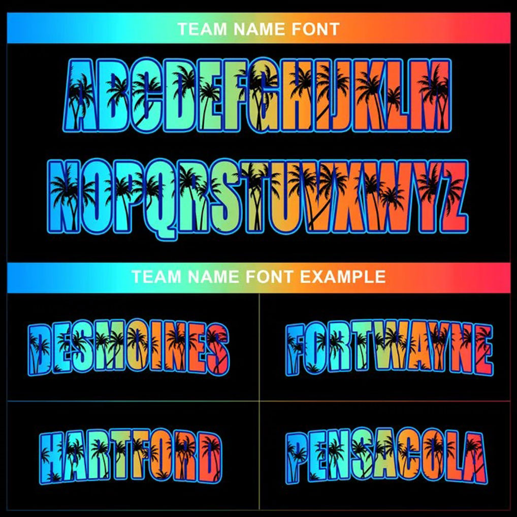 Team name font options for Custom Black California Beach Baseball Jersey