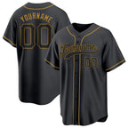 Angled view of Custom Black Gold Baseball Jersey – Designed By Athletrio