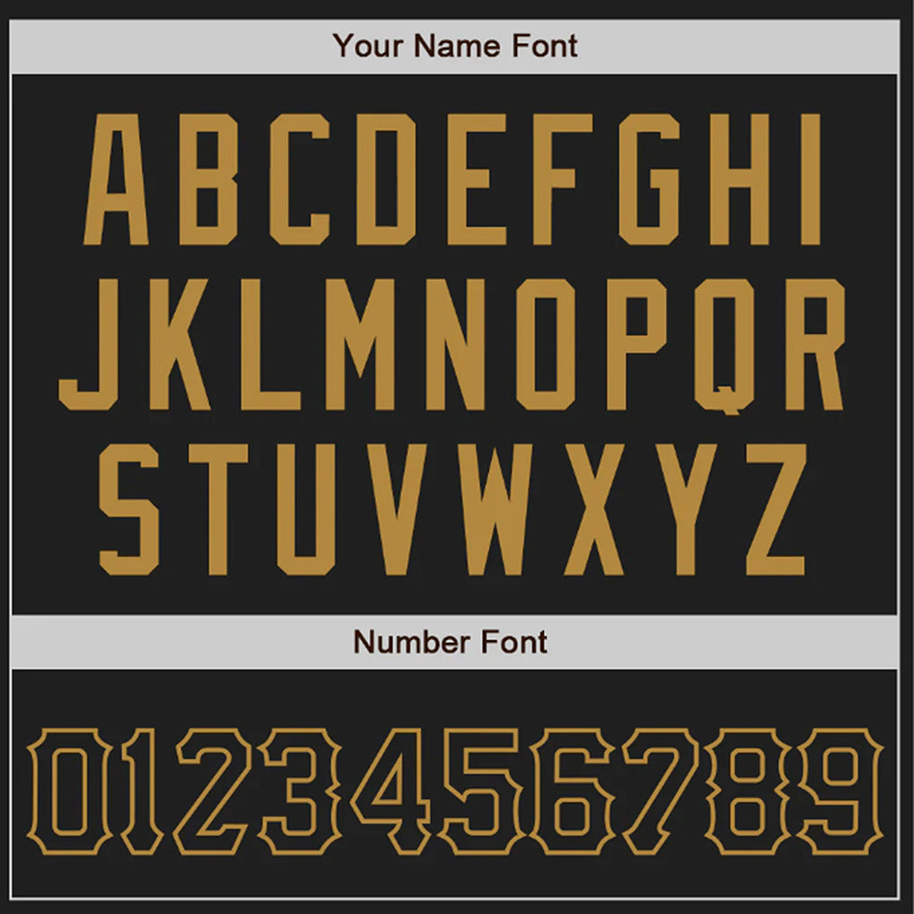 Player name and number font options for Custom Black Gold Baseball Jersey