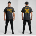 Front and back view of Custom Black Gold Baseball Jersey with Personalized Name and Number – Athletrio