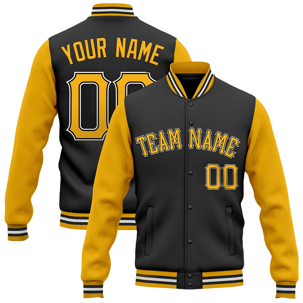 Angled view of Custom Black Gold Jacket – Designed By Athletrio