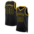 Angled view of Custom Black Gold Round Neck Basketball Jersey – Designed By Athletrio