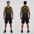 Front and back view of Custom Black Gold Round Neck Basketball Jersey with Personalized Name and Number – Athletrio