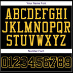 Player name and number font options for Custom Black Gold Round Neck Basketball Jersey