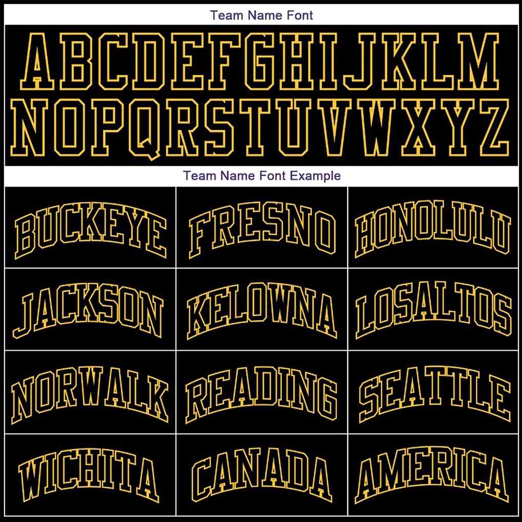 Team name font options for Custom Black Gold Round Neck Basketball Jersey