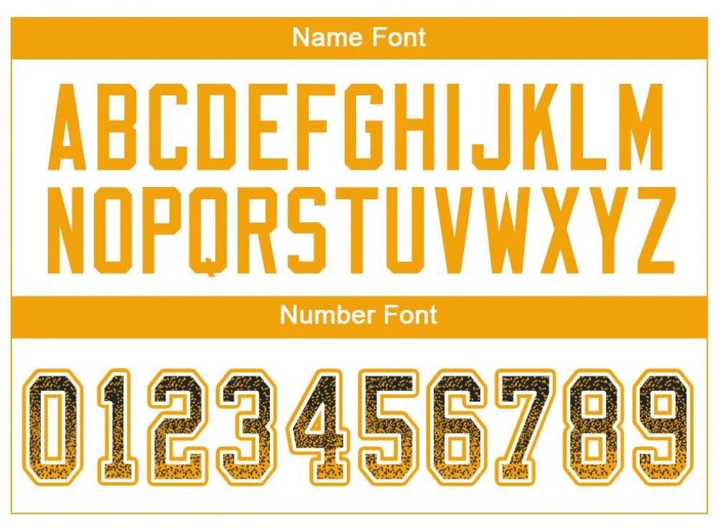 Player name and number font options for Custom Black Gold-White Drift Football Jersey