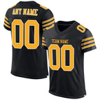 Angled view of Custom Black Gold-White Mesh Football Jersey – Designed By Athletrio
