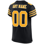 Back view of Custom Black Gold-White Mesh Football Jersey with Any Name and Number By Athletrio