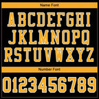 Player name and number font options for Custom Black Gold-White Mesh Football Jersey