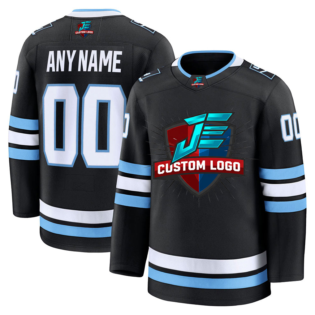 Angled view of Custom Black Hockey Jersey – Designed By Athletrio