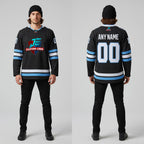 Front and back view of Custom Black Hockey Jersey with Personalized Name and Number – Athletrio