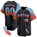 Angled view of Custom Black Los Angeles Map Baseball Jersey – Designed By Athletrio