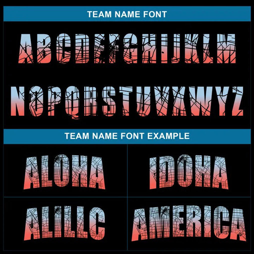 Team name font options for Custom Black Los Angeles Map Baseball Jersey