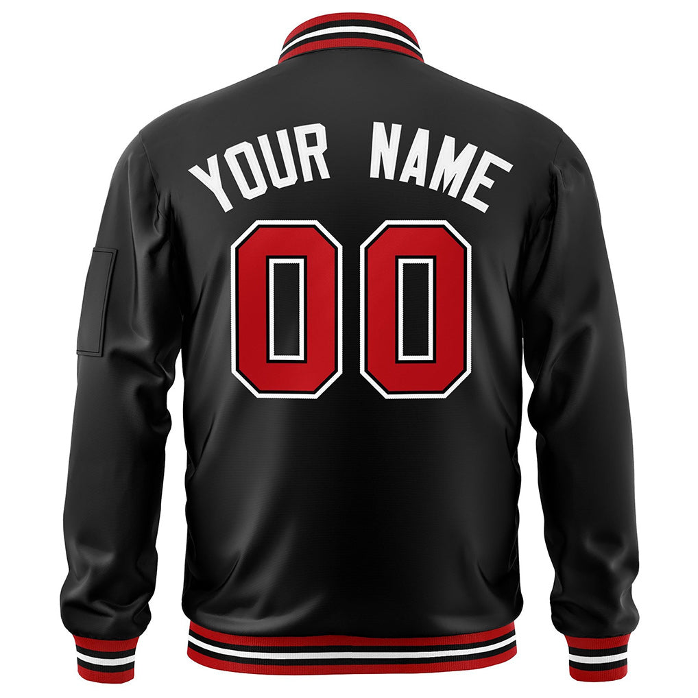 Back view of Custom Black Red Jacket with Any Name and Number By Athletrio