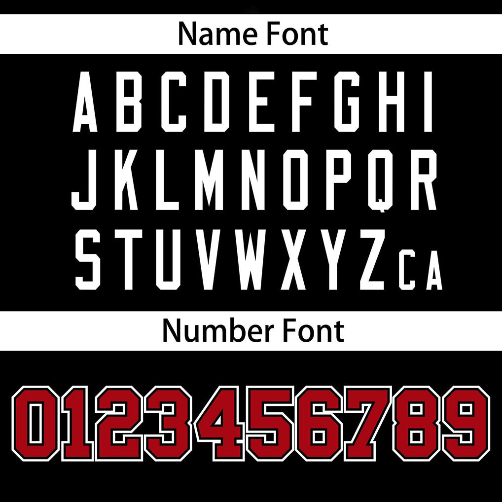 Player name and number font options for Custom Black Red Jacket
