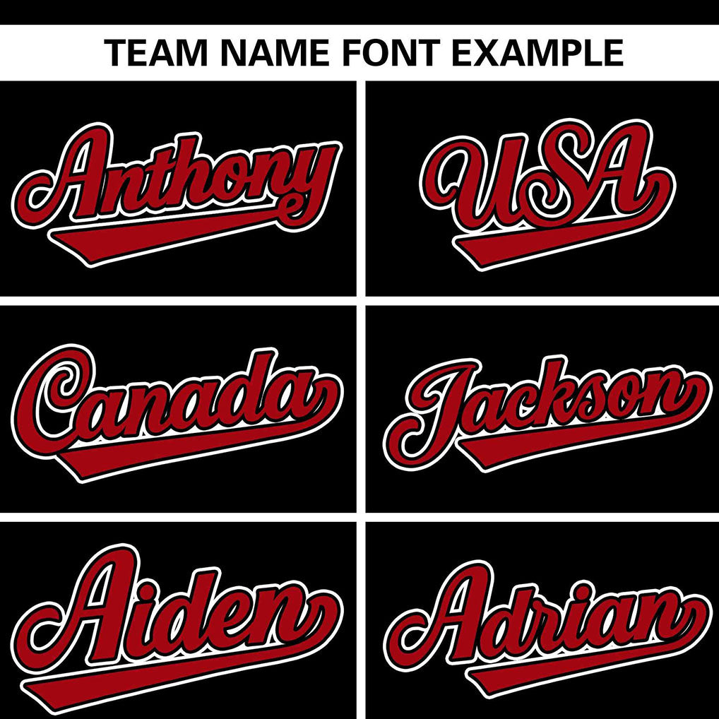 Team name font options for Custom Black Red Jacket 