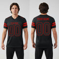 Front and back view of Custom Black Red Mesh Football Jersey with Personalized Name and Number – Athletrio