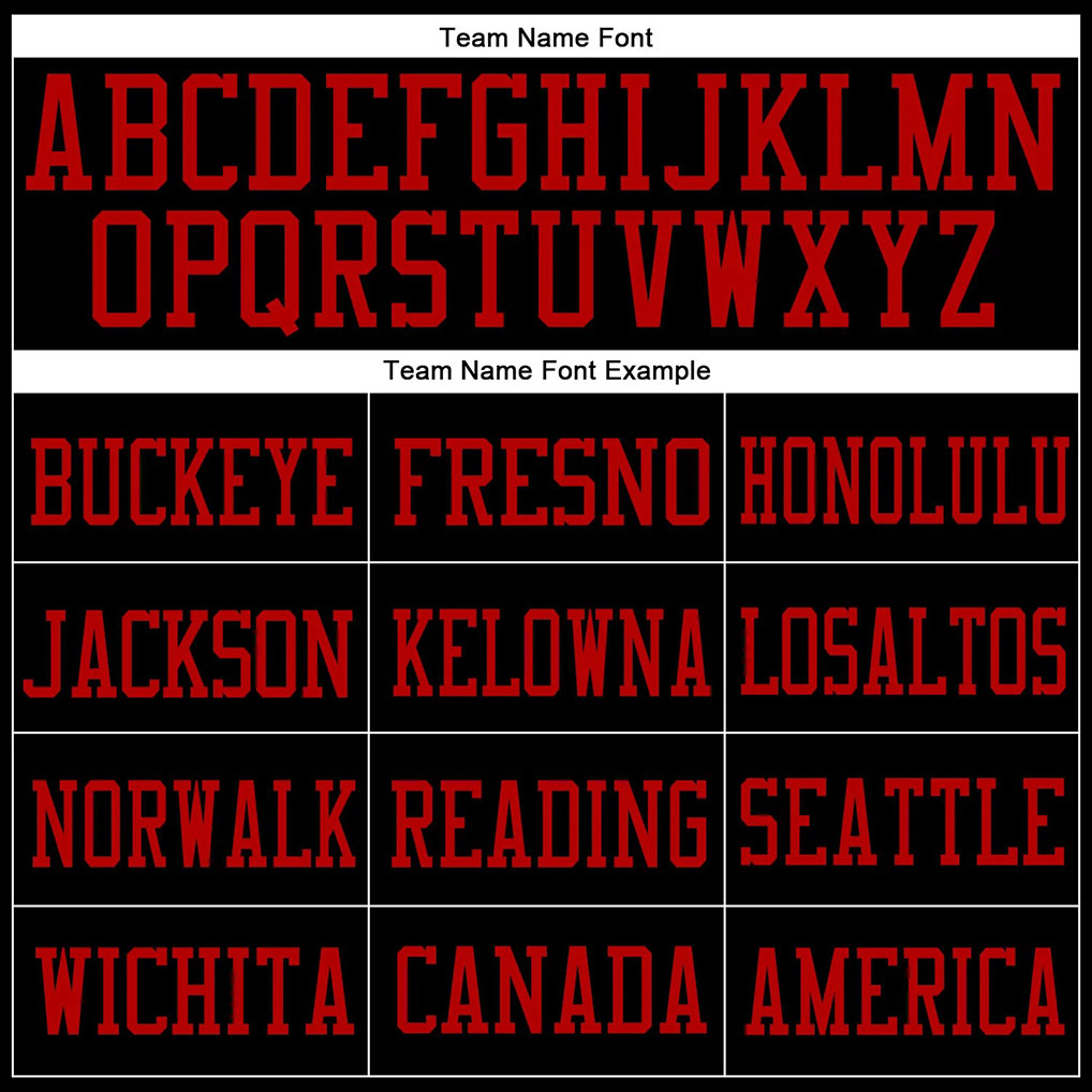 Team name font options for Custom Black Red Mesh Football Jersey
