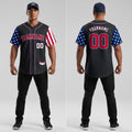 Front and back view of Custom Black Red-White American Map Baseball Jersey with Personalized Name and Number – Athletrio