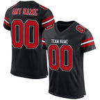 Angled view of Custom Black Red-White Mesh Football Jersey – Designed By Athletrio
