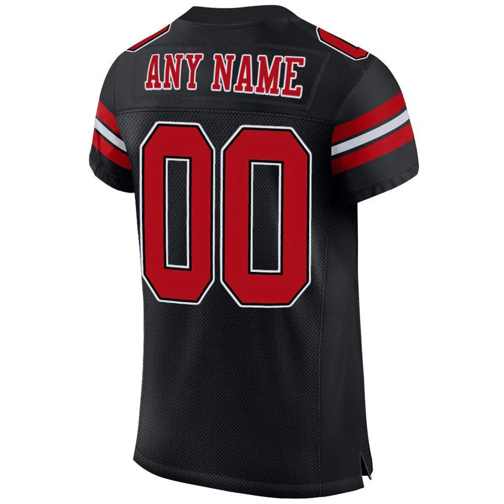 Back view of Custom Black Red-White Mesh Football Jersey with Any Name and Number By Athletrio