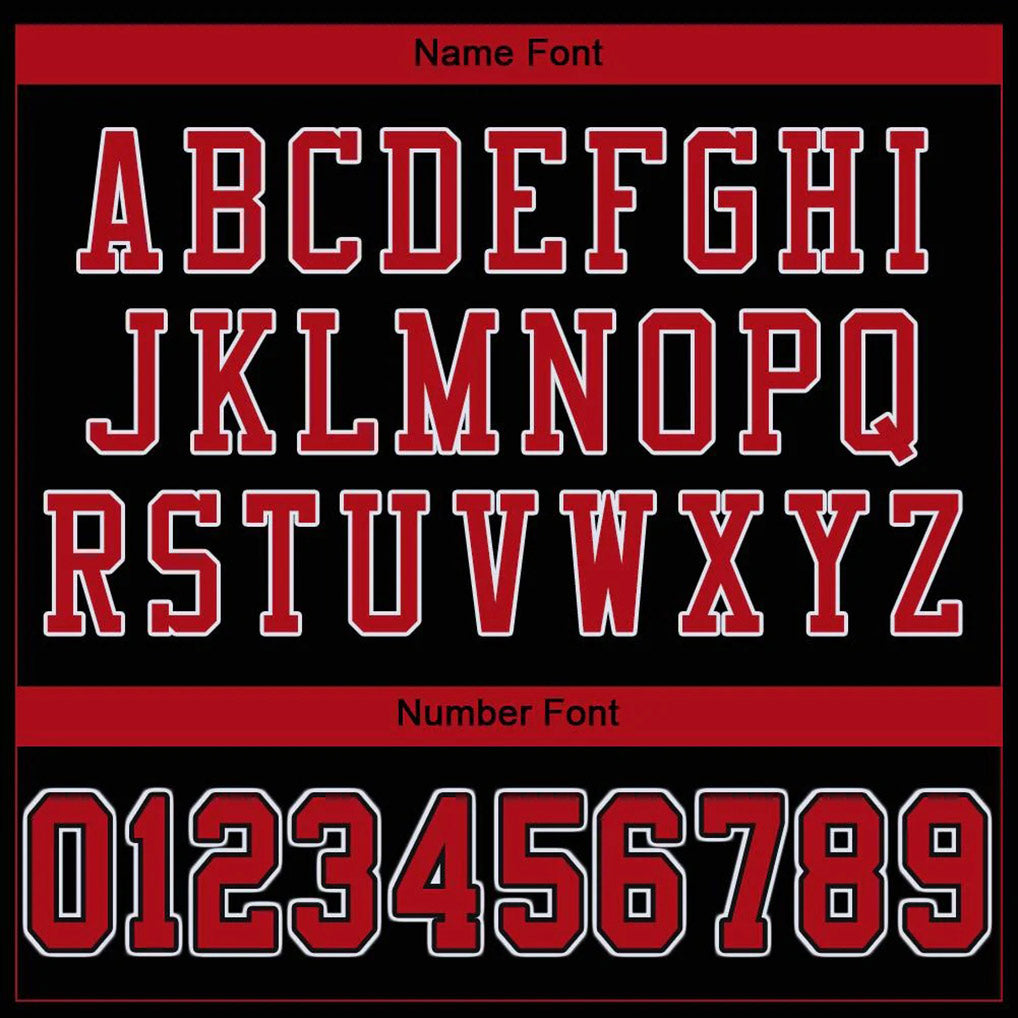 Player name and number font options for Custom Black Red-White Mesh Football Jersey