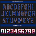 Player name and number font options for Custom Black Royal San Antonio Baseball Jersey