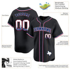 Product details of Custom Black Royal San Antonio Baseball Jersey showing stitched logos, fabric and customization options By Athletrio