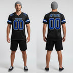Front and back view of Custom Black Royal-White Mesh Football Jersey with Personalized Name and Number – JerseyEdge