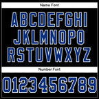 Player name and number font options for Custom Black Royal-White Mesh Football Jersey