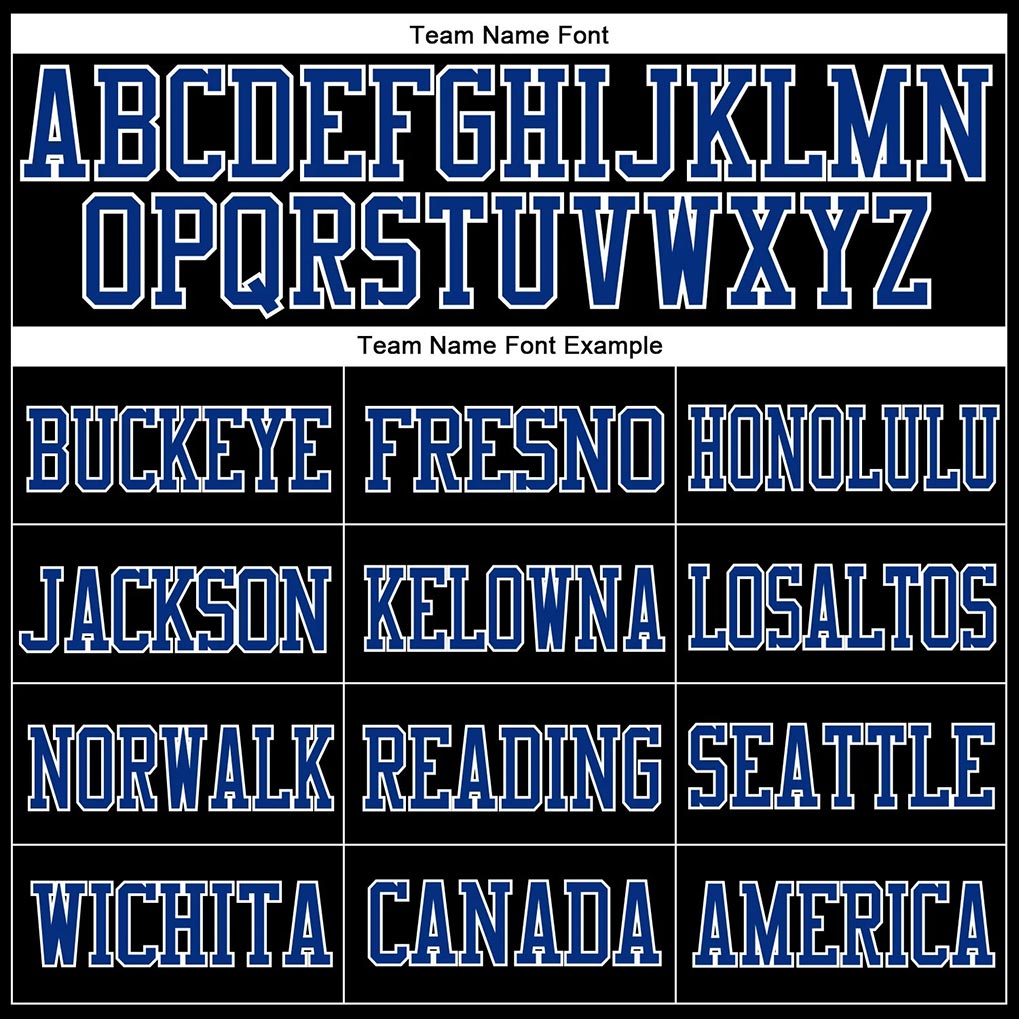 Team name font options for Custom Black Royal-White Mesh Football Jersey