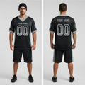 Front and back view of Custom Black Silver-White Drift Football Jersey with Personalized Name and Number – Athletrio