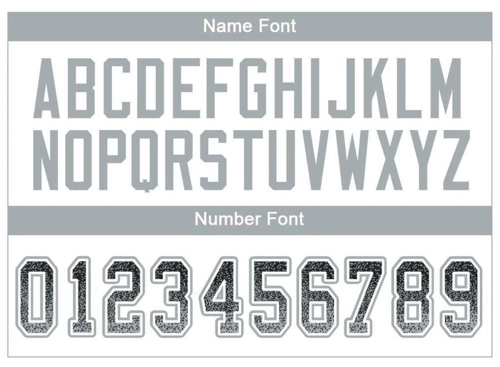 Player name and number font options for Custom Black Silver-White Drift Football Jersey
