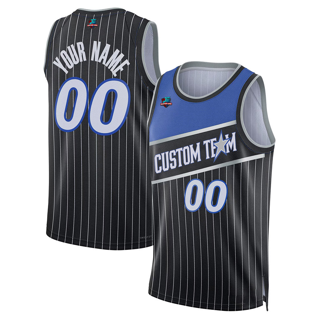 Angled view of Custom Black Swingman Basketball Jersey – Designed By Athletrio