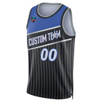 Close-up detail of Custom Black Swingman Basketball Jersey Neckline Made By Athletrio