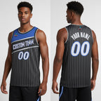Front and back view of Custom Black Swingman Basketball Jersey with Personalized Name and Number – Athletrio