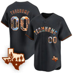 Angled view of Custom Black Texas Art Baseball Jersey – Premium Stitch Style – JerseyEdge