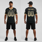 Front and back view of Custom Black Vegas Gold-White Drift Football Jersey with Personalized Name and Number – Athletrio