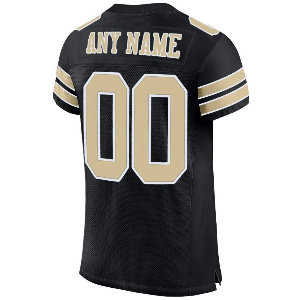 Back view of Custom Black Vegas Gold-White Mesh Football Jersey with Any Name and Number By Athletrio