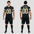 Front and back view of Custom Black Vegas Gold-White Mesh Football Jersey with Personalized Name and Number – Athletrio